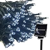 LED ソーラー イルミネーション 太陽発電 200球 9色 点灯8パターン 防雨 屋外 クリスマス イルミ 自動ON/OFF (ホワイト)