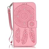 UNEXTATI iPhone 8 ケース ダイヤモンド 手帳型ケース カバー カード収納 ストラップ 付き Apple iPhone8 用 Case Cover (ピンク)