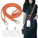 [HOPEOME] スマホストラップ-ショルダーストラップ-ネックストラップ-スマホ 斜めがけ 肩掛け 首かけ ストラップ 70cm～140cm 長さ調節可能 iPhone 全機種対応 透明タグパッチ2枚入り-オレンジ色