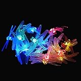 ノーブランド品トンボ型 30球6mソーラー LEDクリスマスイルミネーションライト（4色マルチカラー・ミックス）屋外 防雨 パーティー・イベント装飾品