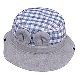 AMAA ベビー　ひよけ帽子 バケットハット 女の子 男の子 紫外線 防止　耳当て飾り かわいい チェック柄 ひも付き 脱げない 1-3歳　赤ちゃん 春 夏 秋 (ブルー)