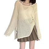 [Tiernyueth] セーター ニット メッシュ プルオーバー 長袖 レディース サマーニット ゆったり 透かし編み トップス 透け感 薄手 シースルー ブラウス 冷房対策 アウター 無地 カジュアル 可愛い 通勤 春 夏