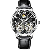ailangメンズ腕時計トップブランドラグジュアリー自動機械時計ダブルTourbillon本革防水サファイアガラス-313