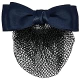 GLOBAL BOX リボン バレッタ ネット付 シンプル シニヨン (青)