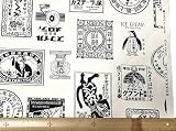 KOKKA 8号帆布(ハンプ)厚手 生地【レトロパッケージ柄／昭和レトロ／オフ地に黒】 綿100％■日本製■50cm単位■巾110cm
