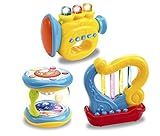 Set of 3 Musical Light Up Interactive Toy Instruments for Toddlers (Trumpet Drum Harp) [並行輸入品]