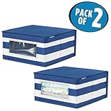 mDesign Mediumファブリックストレージビンwith Hinged Lids andシースルーWindowsのクローゼットや寝室 – 2パック、ネイビー/ホワイト