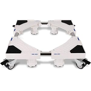 洗濯機 台 キャスター付き Bexeze 洗濯機かさ上げ台 360°回転 奥行き47-67㎝伸縮可能 移動式 昇降可能 騒音対策 減音効果 耐荷重500kg 防振パッド付き 全自動式対応 冷蔵庫台