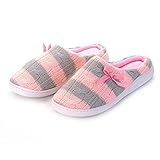ソリッドカラーとナショナルチュートリアルデザインレディースカシミヤコットンニットアンチスリップハウススリッパ38-40用ワンサイズ ( Color : Pink and Gray )