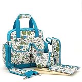 Luisvanita Large Dots Backpack Diaper Bag 3 Carrying Options - New Version (Blue Printing Floral) by