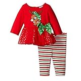 Ochine　子供服　女の子　チュチュドレス＋ストライプパンツ　二点セット　ドット柄　可愛い鹿　ベビー服　クリスマスの雰囲気　綿製　パジャマ　寝間着　レッド　クリスマスプレゼント　1-6歳設定