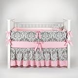 Damask Gray & Pink Baby Bedding - 5pc Crib Set by Sofia Bedding by Sofia Bedding