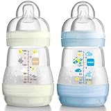 MAM Anti-Colic Baby Bottle 160ml?-?0?+ Month 1?Flow Teat?-?Set of 2 by MAM