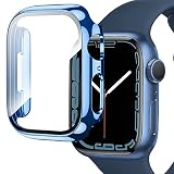 Miimall 対応 Apple Watch 8 41mm/7 41mm一体型ケース 光沢色 アップルウォッチシリーズ 8 2022 ケース フイルム 金属光沢色 電気めっき加工 傷防止 防衝撃 液晶全面保護 Apple Watch Series 7 強化ガラス（41mm|ブルー）