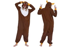 [SYitong] トナカイ 着ぐるみ 大人用 フリース サンタ クリスマスコスチューム 衣装 男女兼用 柔らか かわいい 動物 キャラクター ハロウィン パーティー ゆったり 大人用 サンタ コスプレ 仮装 ルームウェアパジャマ 寒さ対策 (Fre