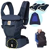 ベビーウエストベルト付エルゴベビー 抱っこ紐 ADAPTアダプトクールエア/ディープブルー 防寒セットL8【日本正規品2年間保証-SG認定付】本体＋防寒ケープ＋パッド1セット付
