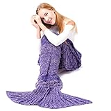 マーメイドテールブランケット、Kysonマーメイドかぎ針編み子供大人用ブランケット、すべてのシーズンSleepingバッグハロウィーン感謝祭クリスマスギフト Adult Scale パープル MRYS