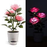 Arbeflo ソーラーLEDフラワー バラの鉢植え 鉢花 風景ライト ロマンチック ベッドルーム リビングルーム ホテル レストランに最適 (ピンク)