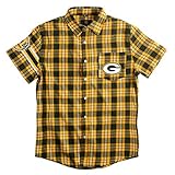 KLEW NFLグリーンベイパッカーズWordmarkフランネル半袖Yシャツ、XXL、グリーン
