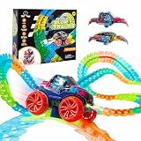 USA Toyz Zero-G グローレーストラック 子供用 - 暗闇で光る 柔軟なレースカートラックセット 吸盤付き スロットカー グラフィティトイカーシェル2個 STEMトイ LEDカートラック 男の子用 女の子用 対象年齢3歳以上