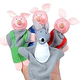 POTOJP 指人形 布の人形 三匹子豚とオオカミの手偶 マペットおもちゃ 縫いぐるみ 子供大好き 安心 布製 物語 童謡 おとぎ話 教育ハンドトイ 知能・五感 を育てる 動物 ごっこ遊び 4個入り 