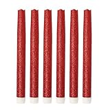 (30cm, 6 Pack) - Pack 6 Flamlesss Led Taper Candles,30cm Battery Operated Candle with Timer, Red Gli