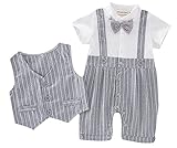 (コ-ランド) Co-land ベビー服 ロンパース 2点セット ベスト カバーオール 前開き 縦縞 蝶ネクタイ飾り スーツ 男の子 赤ちゃん ボディースーツ フォーマル 出産祝い 95