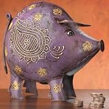 CoolパープルPigメタルMoney Bankアンティーク調仕上げ