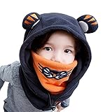 mioim 子供用 ニット帽子 ベビー 帽子 キッズ かわいい 耳保護 防寒 防風 ニットキャップ ネックウォーマー マスク 一体型 男の子 女の子 (ネイビー, L)