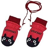 アスナロ（グローブ） UZUCHAT スノーミトン ベビー 女の子 手袋 防寒 紐付 グローブ3-4才 レッド