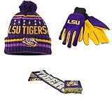 NCAA LSU Tigers Spiritスカーフバロメータービーニー帽子とグリップ作業グローブ3パックバンドル