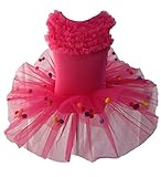 ドリーム企画 ポン ポン チュール レオタード チュチュ バレエレオタードleo-0015 ピンク ダンス 衣装 (サイズM 100-110cm バスト52cm 肩～股下36cm 身丈26cm 総丈4