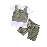 Tovadoo 子供服 ベビー服 男の子 トップス+ズボン 春夏 半袖 フェイクベスト チェック柄 ネクタイ 多色 可愛い プレゼント 通学 旅行 海遊び 1-4歳