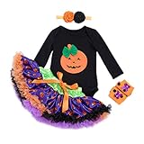 Liebeye ロンパース ハロウィン　ベビー服　女の子チュールスカート+ロンパース+ヘッドバンド+レギンスセットコットンパーティー服装 S 1