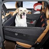 Cavoyo 【高耐久性】ドライブボックス 大型犬用 空間拡大 後部座席用 犬 車用ベッド 車 シート 強化底板入り 半分 防水 飛び出し防止リード付き 滑り止め ドライブベッド 耐摩 折り畳み 全車種 汚れ防止 車犬カーシート ペットドライブボックス ハンモック 全種犬用 猫用 ブラック グレー ペットドライブシート ペット用品 車用ケージ 犬車に乗せるグッズ (ブラック, L)