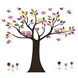 保育園装飾花ツリー壁デカールfor Kids Playroom装飾| Largeベビールームバタフライ鳥フクロウMural by dekosh