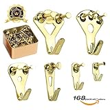 画像ハンガー,画像吊り下げキット、168ピース画像フレームハンガー頑丈画像フレーム用壁マウントNails , TinボックスIncluded ( Golden )