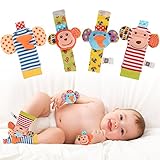 leoie 4pcs Baby Rattle手首ラトルと足設定Finder Sock Set Developmentalソフト動物おもちゃMonkey and Elephant