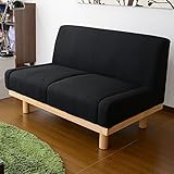 (DORIS) ソファ 2人掛け 【クリスプ ブラック】 ワンルームにも置けるコンパクトサイズ 天然木脚 サラサラファブリック生地 横幅：106cm (KIC)