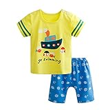 【SEBLES】ベビー 赤ちゃん 半袖 ラウンドネック シャツ Tシャツ 短パン 半ズボン パンツ 無地 プリント 肩ボタン スター 上下 セット 初夏 夏 薄手 0歳 1歳 2歳(タイプE,73cm