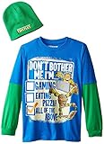Teenage Mutant Ninja Turtles Big Boys' Don't Bother Me I'm Long Sleeve Two-Fer with Beanie Royal/Gre