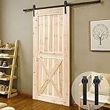 WinSoon 8 FT国アンティークフラットスタイルスライド式Barn Wood Singleドアハードウェアトラックセットfor内部と外部J形状ハンガー