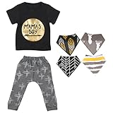 【ノーブランド品】 新生児　男の子　綿　服　Tシャツ　トップ　パンツ　上下セット　唾液タオル　よだれかけ　ビブ付　全4サイズ - 80