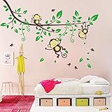 BIBITIME Jungle 3 Monkeys Playing on Tree Wall Sticker Vinyl Decal Kid Nursery Baby Decoration Decal