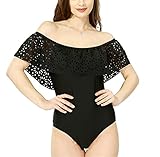 レディース水着 連体式　ビキニ　 ワンピース セパレーツ ラッシュガード フ　着痩せ 　保守的　夏休み 泳ぐ 　カップ付　　フリル　レース 　 スクール水着　オフショルダー　 (s, ブラック)