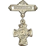 ゴールドFilled Babyバッジwith 5-wayチャームとGodchildバッジピン1 x 5 / 8インチ