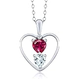 [Gem Stone King] 0.89カラット シンセティック ルビー オープンハート ネックレス レディース 天然 アクアマリン シルバー925 7月 誕生石 誕生日プレゼント