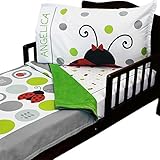 3個入りRoomCraft in the Garden幼児用寝具セットNature毛布とシート Toddler w/ Custom Name グリーン B2TO-L-5-526-SC