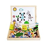 【Bidear】木製パズル 磁気ステッカー 知育 木のおもちゃ 木製の両面描画ライティングボード 絵かきボード 製図板 認識力 創造力 子供用パズル 面白い 落書き 自由に組み合わせ