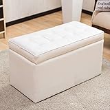 【収納 スツール】座れる＋片付く★ 2人掛け用 長方形 収納スツール ★ 椅子 チェア オットマン 収納ボックス クッション性 おしゃれ 色：アイボリー